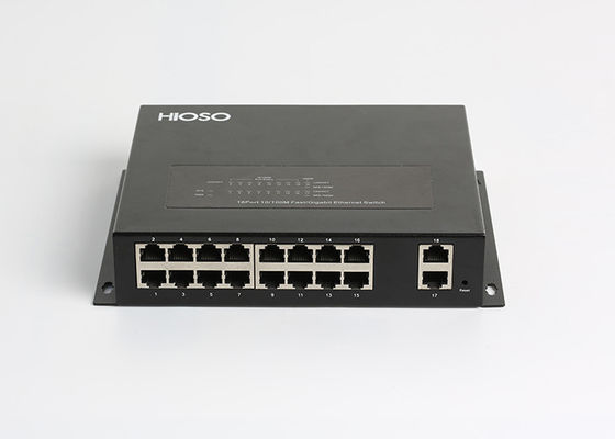 Interruptor de rede de HiOSO 16 100M Ports 2 100/1000M Rj 45, interruptor do cabo de fibra ótica